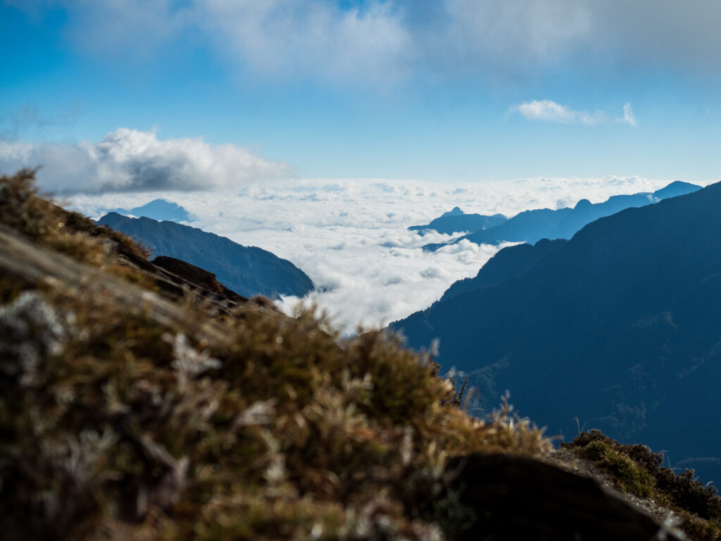 從稜線俯瞰，雲海填滿整個山谷